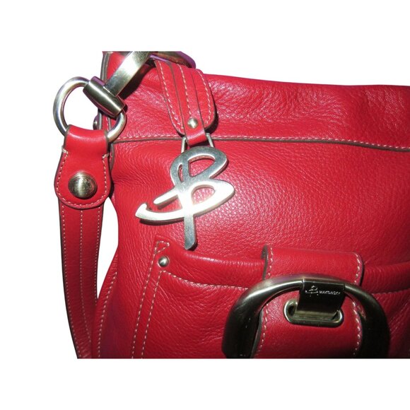 B. Makowsky Vintage Red Pebbled Leather Crossbody Bag & Large Silver Bag Charm - Picture 7 of 11